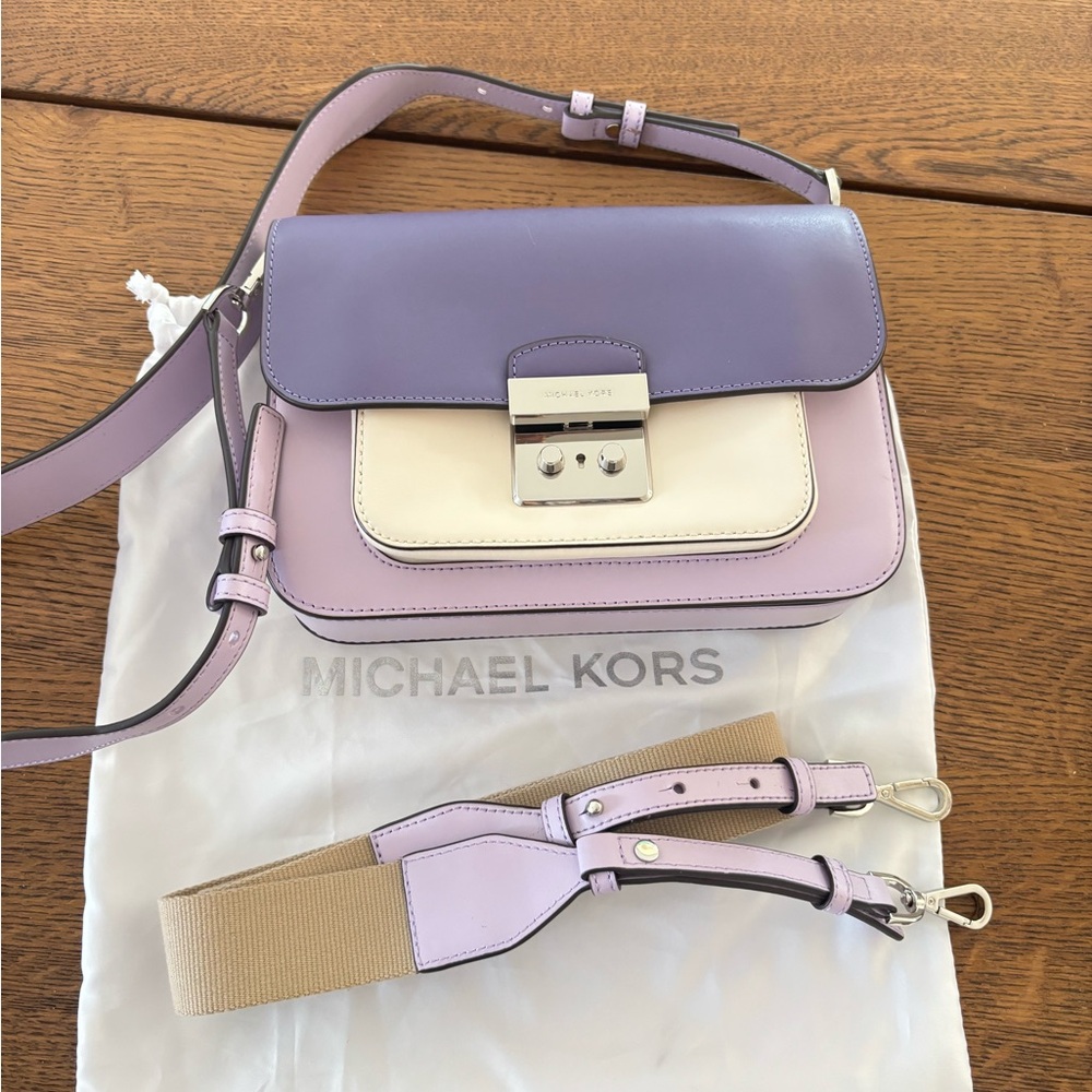 Michael Kors Purple and Cream Crossbody Bag